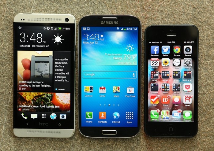 HTC One, Samsung Galaxy S4 и Apple iPhone 5