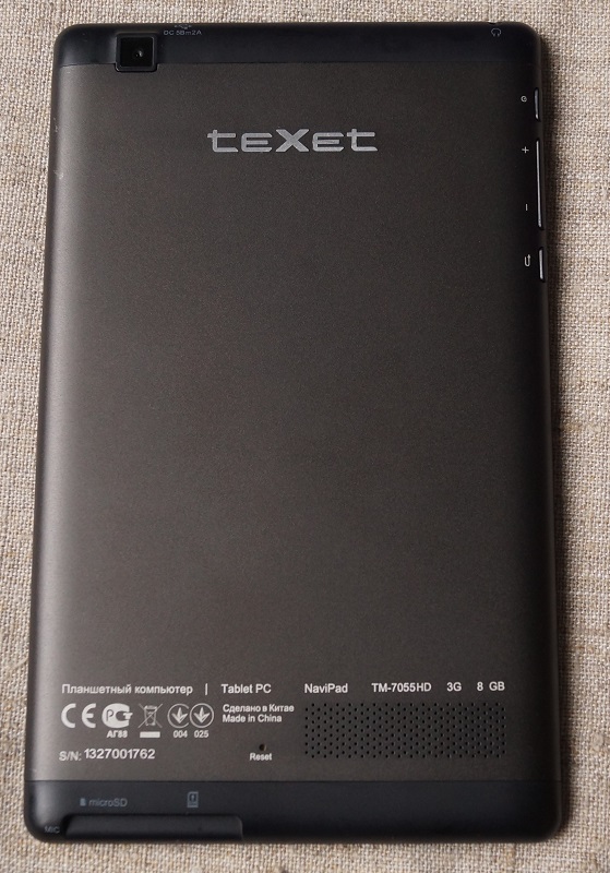 teXet NaviPad TM-7055HD 3G сзади