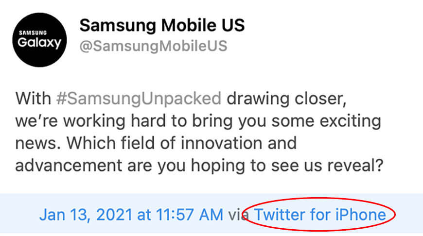 Samsung анонсировала Galaxy Unpacked в Твиттере через iPhone