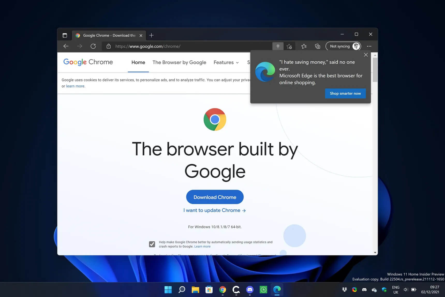 Браузер Edge троллит пользователей при скачивании Google Chrome
