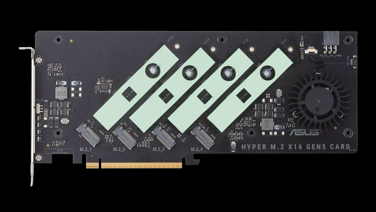 ASUS представила плату расширения PCIe 5.0 для четырёх SSD M.2