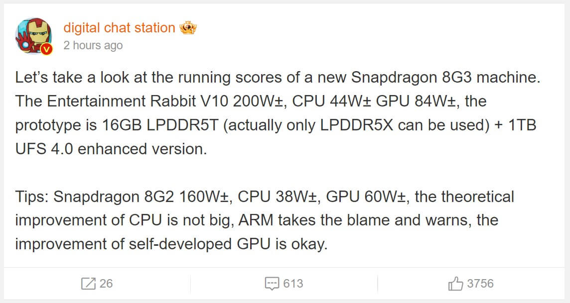 Snapdragon 8 Gen 3 с памятью LPDDR5T опередил предшественника на 40% в тестах GPU