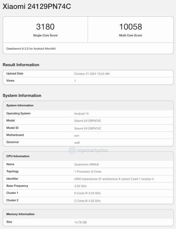 Snapdragon 8 Elite Geekbench