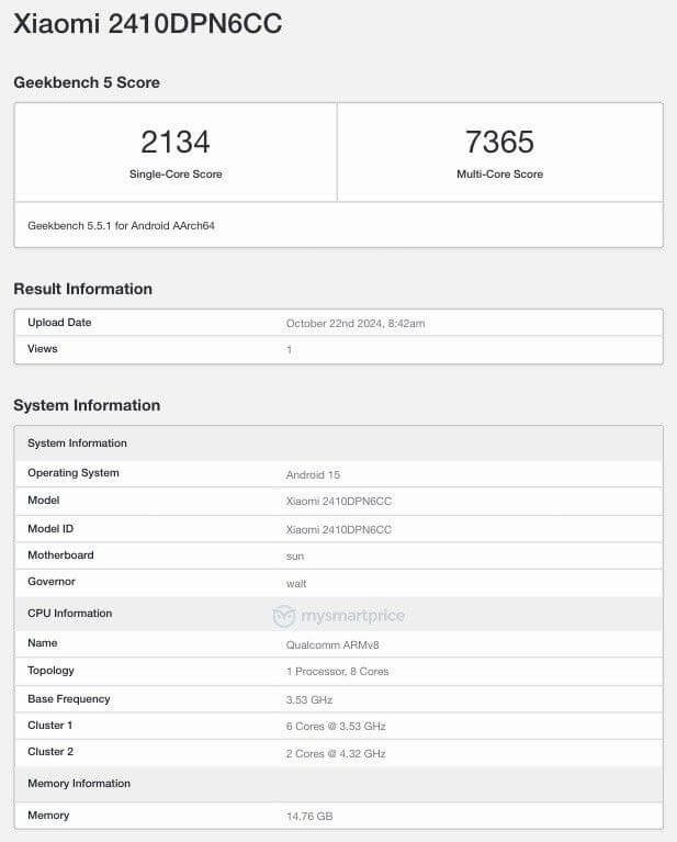 Xiaomi 15 Geekbench