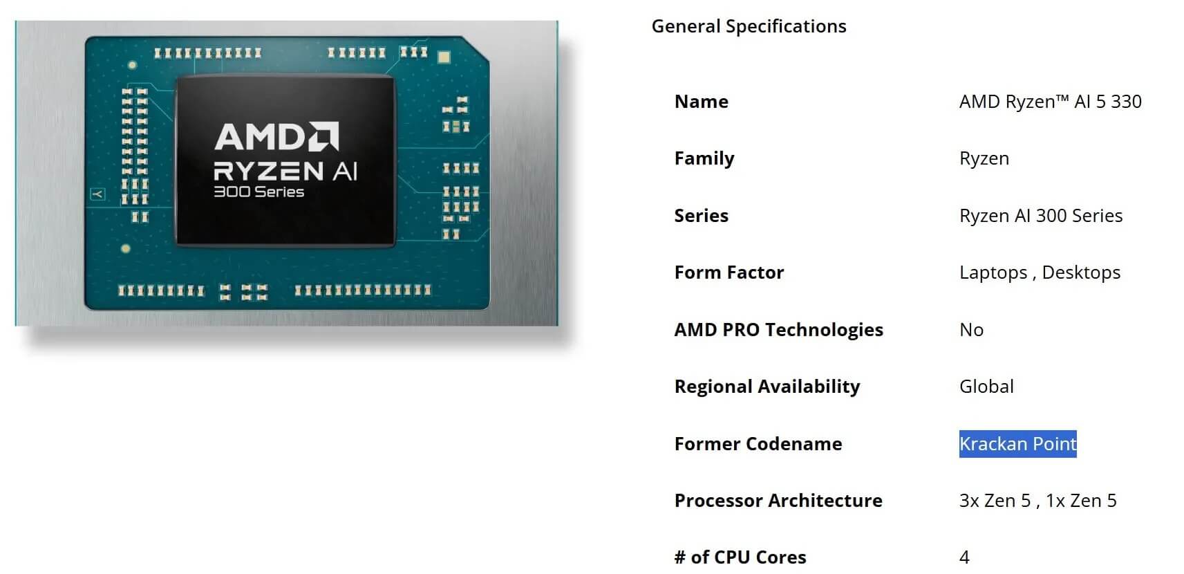 AMD Ryzen AI 5 330 AMD Ryzen AI 5 330