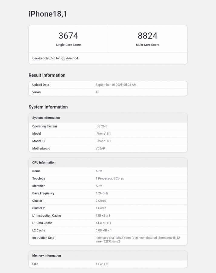 iPhone 17 Pro Geekbench