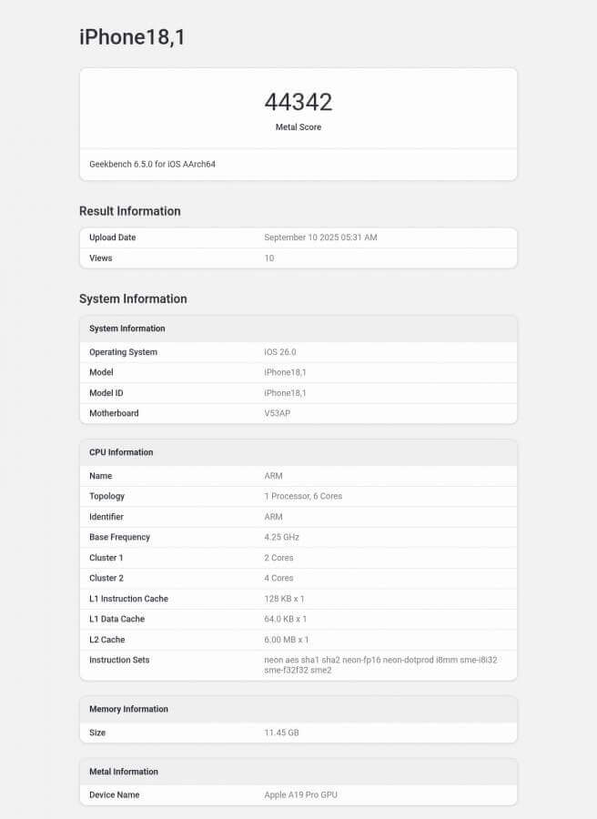iPhone 17 Pro Geekbench