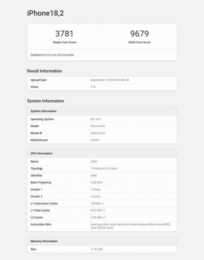 iPhone 17 Pro Max Geekbench