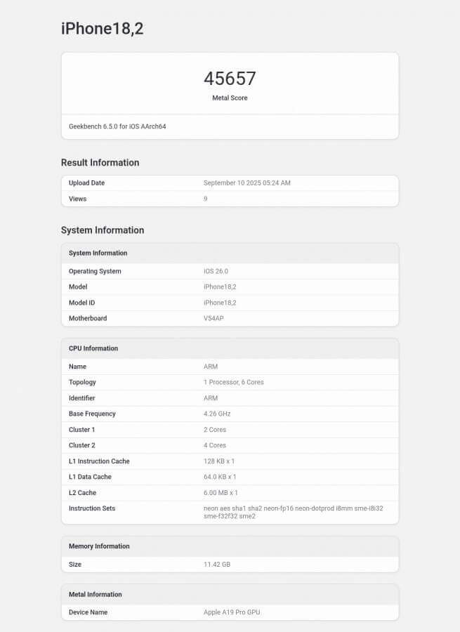 iPhone 17 Pro Max Geekbench