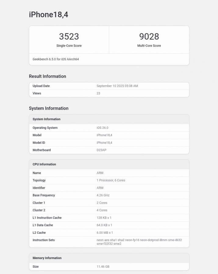 iPhone Air Geekbench