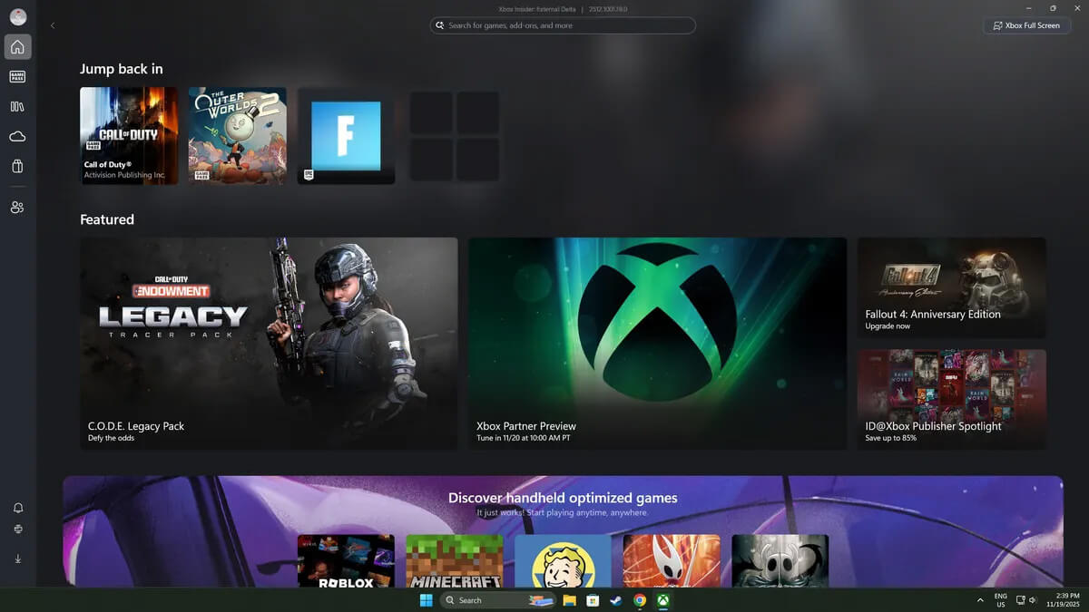 Microsoft добавила в Windows полноэкранный Xbox-режим