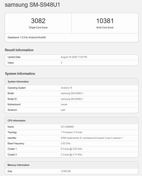 Galaxy S26 Ultra Geekbench Galaxy S26 Ultra Geekbench